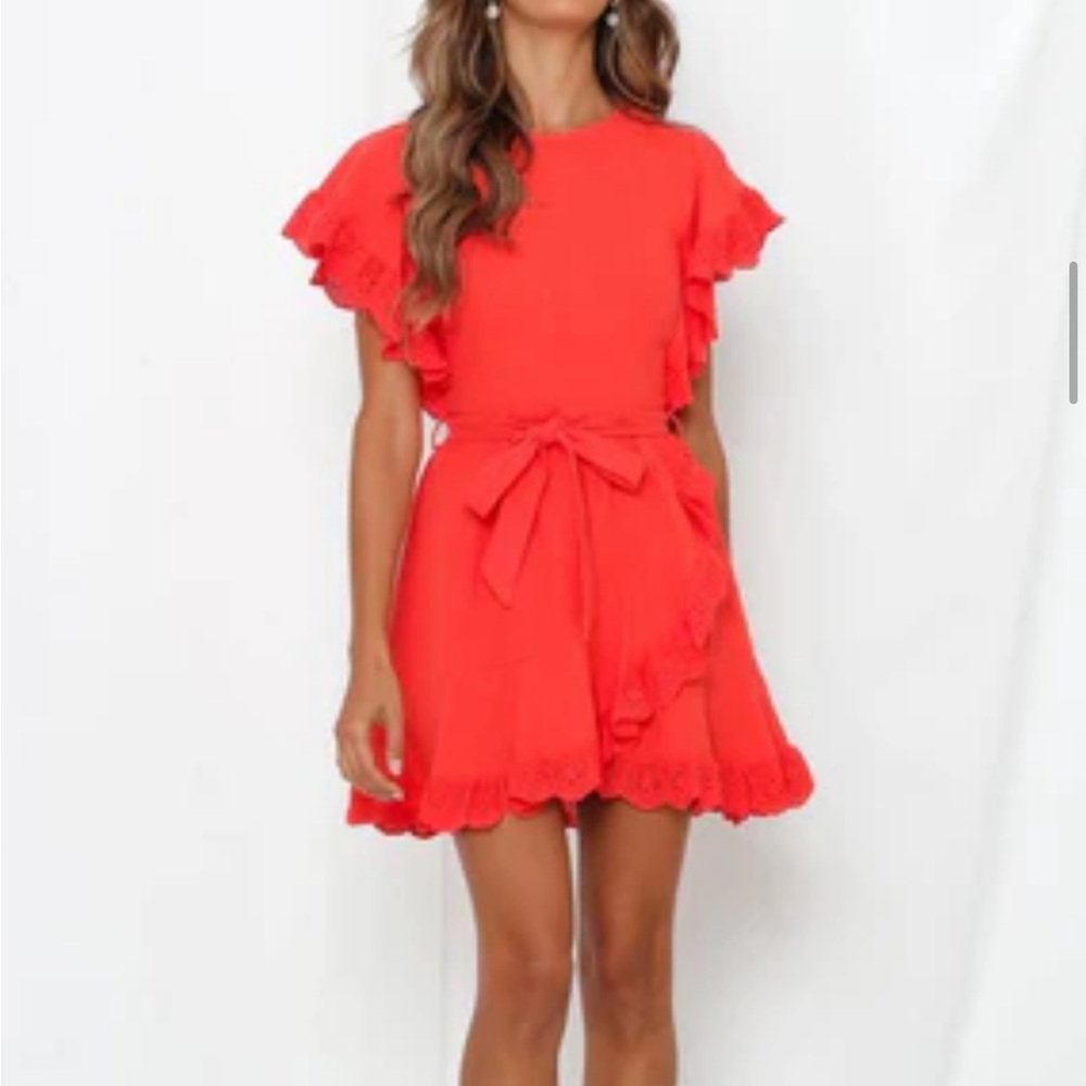 Hello Molly Vibrant Red Ruffle Dress